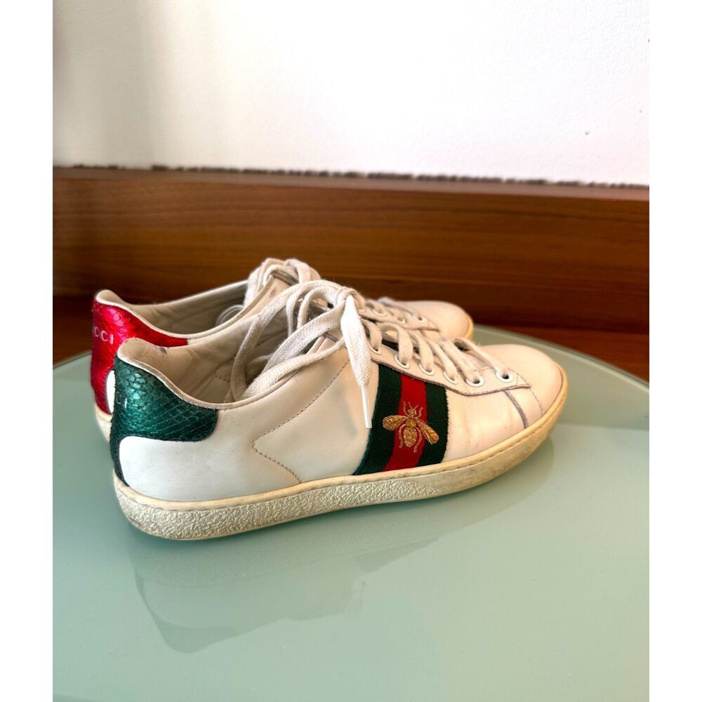 Authentic Gucci Ace Sneakers with Bee – White Leather – Size US 7.5 / EU 37.5 - Picture 2 of 11